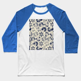 Hand Painted Triangle & Honeycomb Ink Pattern - indigo & cream Baseball T-Shirt